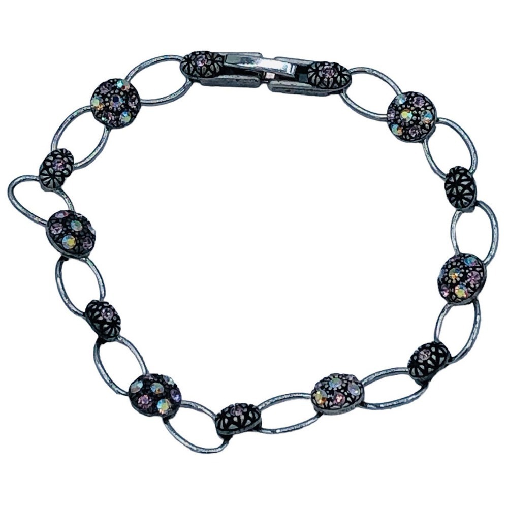 Pink Aurora Borealis Rhinestone Dark Tone Fashion Tennis Bracelet